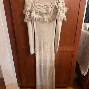 Angels Cream Knit Dress with Fringe